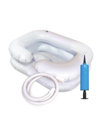 TouchUps Inflatable Crescent-Shaped Shampoo Basin Kit with Included Inflation Pump, Pillow, and Washing Hose for Elderly, Disabled, Injured, Bedridden, Handicap