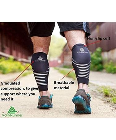 ActivRunner Calf Compression Sleeves. 2 Pairs Per Pack. Performance Compression Support for Improved Circulation Shin Splints Calf Muscle Cramps Injury Prevention Exercise Recovery Small (26cm-31cm) Black/White - Buy Online on GoSupps.com