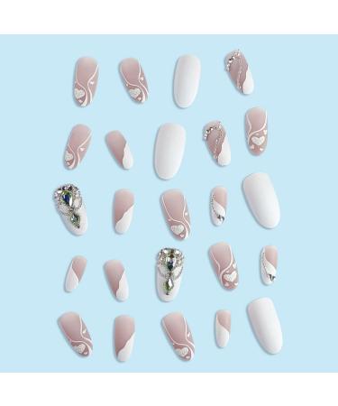 French Tip Press on Nails - Long Press On Nails with Nail Tips Love heart nail glitter rhinestones chain Fake Nails press on nails Acrylic False Nails Cute Artificial Nails - Buy Online on GoSupps.com