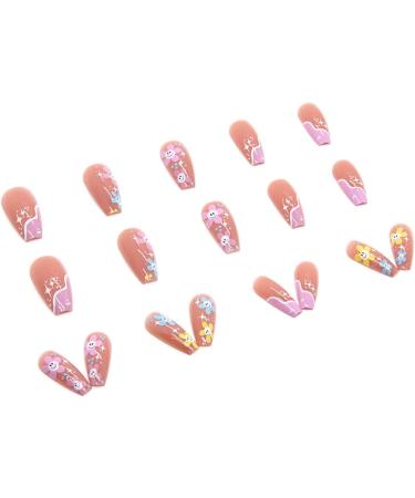 Justotry 24 Pcs Pink French Press On Fake Nails - Medium Ballerina Style | Acrylic Coffin False Nails with Glue for Women - Nail Art Designs - Buy Online on GoSupps.com