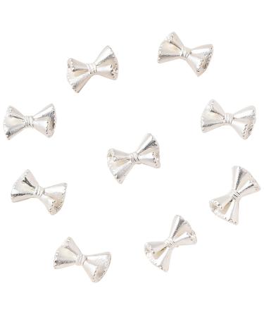 50x/Set Bowknot French Bow Nails Art Alloy Bow Nails Art Decoration Supplies For Salons Silver Bow 9 X 6mm
