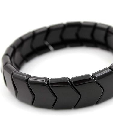 Power Ionics Black Tourmaline Mens Bracelet - Adjustable Stretch Wristband with Beads - Black/Dark Gray - Buy Online on GoSupps.com