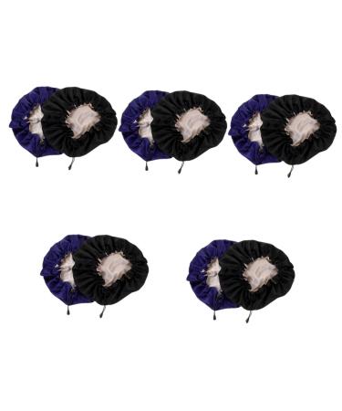 Healeved 10 Pcs Double Layer Women Beanie Satin Bonnets Shower Caps for Women Double Layer Satin Bath Hair Cover Bath Hats Adults Shower Hats Adjustable Large Shower Cap Miss 34x34x0.6cmx5pcs Black Navyx5pcs
