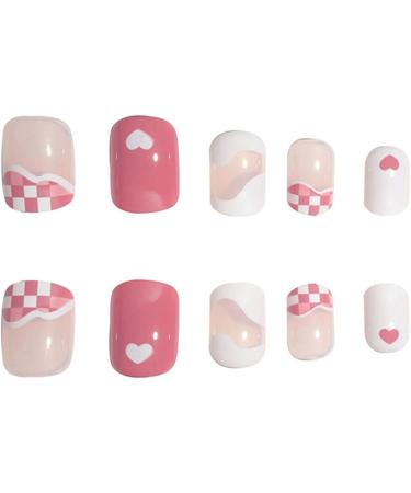 Square Short Fake Nail Full Cover with Glue Detachable French Heart Press on Nails 24 Pieces Finger Nail Art Tips for Nail Salons and Women DIY Nail Art - Buy Online on GoSupps.com