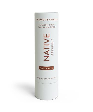 Native Plastic Free Deodorant | Natural Deodorant for Women and Men  Aluminum Free with Baking Soda  Probiotics  Coconut Oil and Shea Butter | Coconut & Vanilla