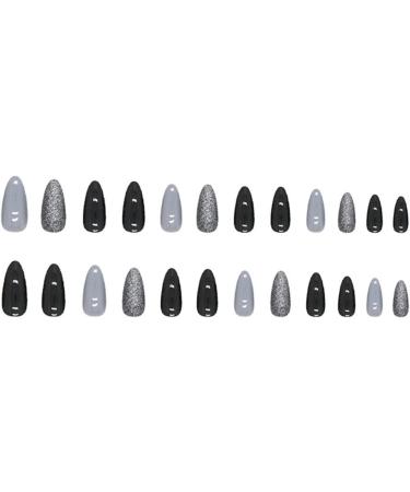 JUSTOTRY 24 Pcs Glitter Stiletto False Nails Short - Grey & Black French Almond Fake Nails with Nail Glue - Women's Nail Art Set - Buy Online on GoSupps.com