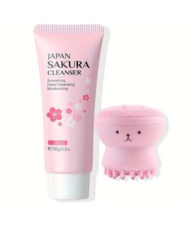 Japan Sakkura Foam Cleanser Cherry Blossoms Face Wash Oil Control Improve Dull Skin Facial Skin Care Moisturizing with Face Cleansing Brush great gift for Teenagers Girls Spa Party 3.5oz