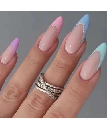 French False Nails Pink Heart Press on Nails Ballerina Acrylic Stick on Nails Almond Fake Nails 24pcs for Women and Girls (Color : Pink Size : E)