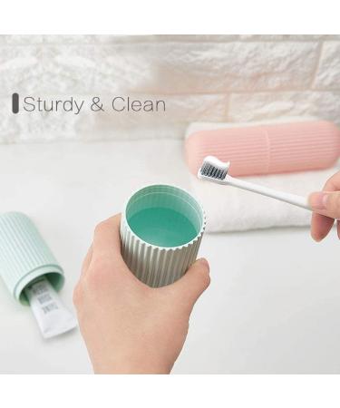 Travel Toothbrush Case 2 Pack - Portable Wash Cup Holder for Business Trips - Green/Pink Organizer - Buy Online on GoSupps.com