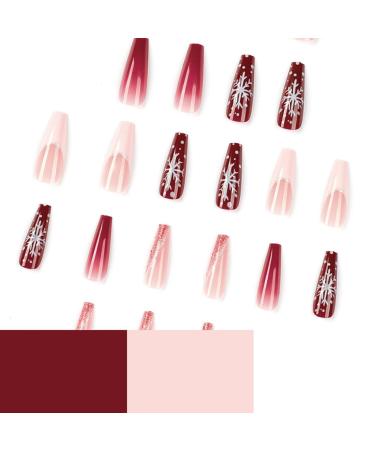 Shop JUSTUSNX 24pc Red Christmas Fake Nails - Square Press-On Snow Design for Women & Girls | Fast International Shipping - Buy Online on GoSupps.com