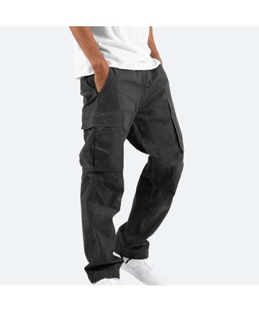 Men's Relaxed Fit Khaki Cargo Pants - Slim Beach Work Streetwear with Zipper Pockets | Black, Small - Buy Online on GoSupps.com