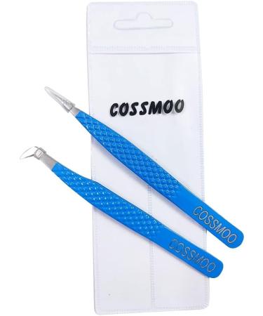 2 Pieces Diamond Grip Eyelash Tweezers Professional Set- COSSMOO Straight And Angled Curved L-Shape Volume Tweezers For Lashes Extension Pointed Individual Application Tweezers For False Lash - Buy Online on GoSupps.com
