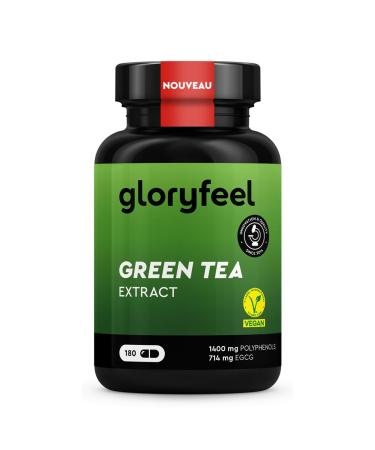 Extrait de Th Vert Hautement Dos 180 capsules (2 Mois) 98% Polyph nols + 50% EGCG (714mg) + 80% Cat chines Enrichi avec Caf ine et Poivre Noir Test en Laboratoire Vegan et Sans Additifs