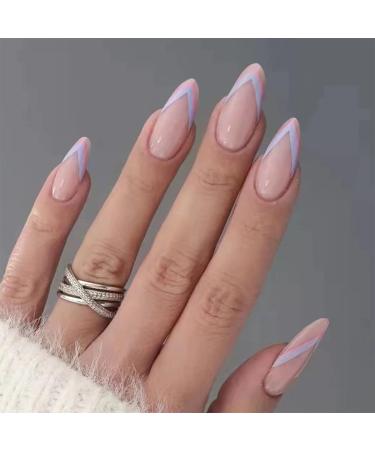 Sethexy French Almond False Nails - Wave Line Press On Acrylic Nails - 24 Pieces Pink Abstract Design for Women & Girls - Buy Online on GoSupps.com