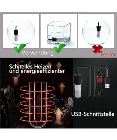 Gerui 25W USB Aquarium Heater & Temperature Controller - LED Display Suction Cups Built-in Thermometer for Fresh & Salt Water - Buy Online on GoSupps.com