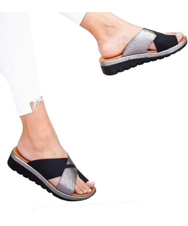 Comfortable Women's Orthopedic Bunion Sandals for Plantar Fasciitis Relief | Black Toe-Post Beach Slippers Size 5.5 - Buy Online on GoSupps.com