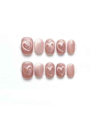 Handmade Wearing Armor Detachable Pink Heart Sparkling Cat Eyes Repeated Use of False Nails(Short pink M)
