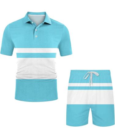 BEUU Men's Summer Casual Sports Set | Short Sleeve Polo Shirt & Shorts | Sky Blue XL - Buy Online on GoSupps.com
