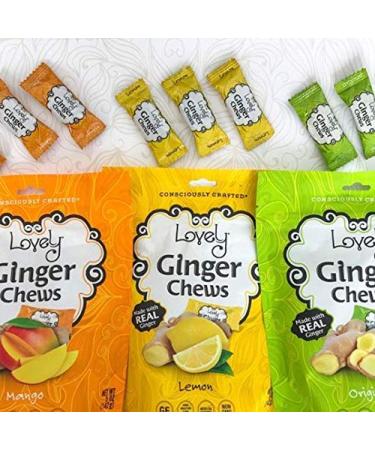 VEGAN Lemon Ginger Chews - 5oz Bag (Pack of 6) | Gluten Free, Non-GMO, Made with REAL Indonesian Ginger - Lovely Candy Co - Buy Online on GoSupps.com