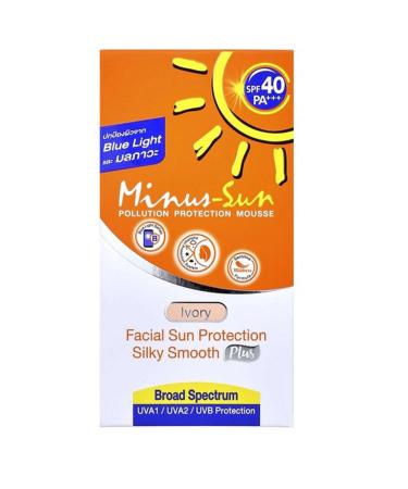 Minus-Sun SPF40 PA+++ Pollution Protection Mousse (Ivory) 50 Gram.Facial Sun Protection Silky Smooth Plus UVA1 UVA2 and UVB Protection