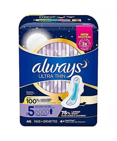 Always Ultra Thin Size 5 Extra Heavy Overnight Unscented 46 Pads