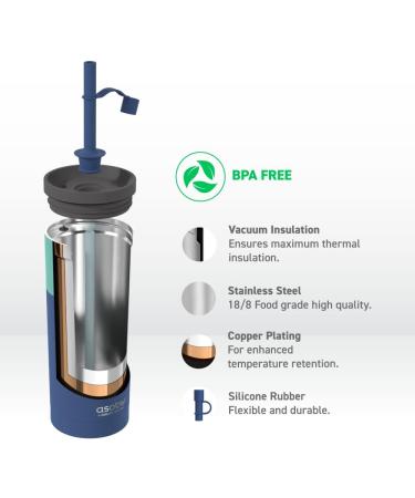 Asobu Sippy Double Wall Stainless Steel Tumbler 20oz with Silicone Straw - Pastel Blue - Buy Online on GoSupps.com