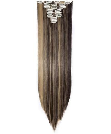 26 Ombre Colorful Synthetic Clip in Hair Extensions - Dark Brown/Ash Blonde - Full Head, 8Pcs 18Clips - 26 Inch - Buy Online on GoSupps.com