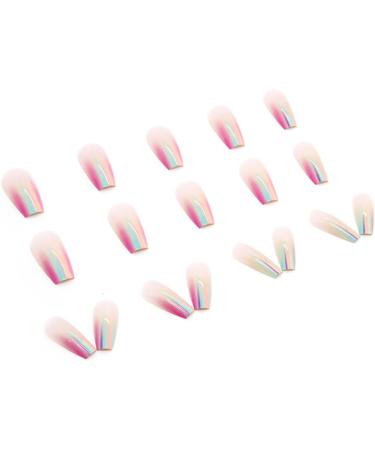 24pcs French False Nails Short - Almond Square Press on Nails - Full Cover Acrylic False Nails With Glue - Rainbow Blooming French Fake Nails for Women and Girls Nail Art - Buy Online on GoSupps.com
