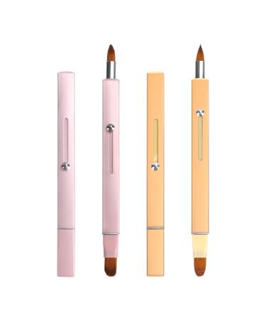Unaone Retractable Lip Brush for Lipstick  2 Pieces Double-ended Lip Applicator with Cap  Portable Lip Liner Brush Lip Gloss Eyeshadow Smudge Concealer Brush (Pink/Gold)