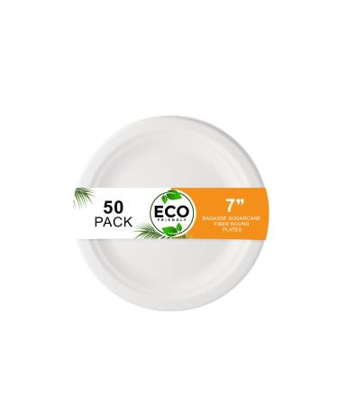 Naturelia 7-Inch Sugarcane Fiber Bagasse Plates with Partition- Pack of 50-100% Compostable and Biodegradable- Eco-Friendly Heavy-Duty Disposable Plates- Perfect for Parties Events and Everyday Use 7"