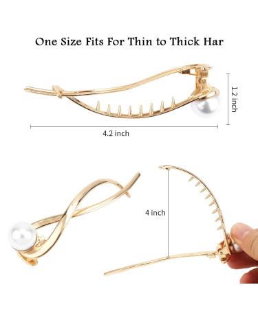 Ahoney 4 Pcs Pearl Hairpins for Women - Fancy French Hair Clips for Thick Hair (Silver+Gold) - Buy Online on GoSupps.com