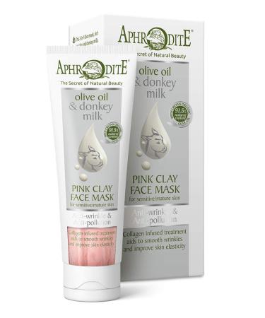 Aphrodite Anti-Wrinkle & Anti-Pollution Pink Clay Beauty Mask - 2-in-1 Donkey Milk Beauty Mask to Cleanse & Improve Skin Texture (75 ml / 2.53 fl oz)