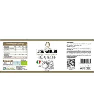 Pantaleo Agricoltura Luisa Pantaleo organic tomato and basil sauce 6 jars of 280 g 100 Made in Italy without preservatives low fat content condiment for pasta - Buy Online on GoSupps.com