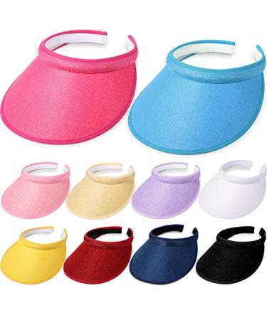 10 Pieces Sport Clip on Visor Adjustable Visor Hat One Size Cap with Visor Cloth Covered Brim Head Sun Visor for Women Men Golf Tennis Baseball, 10 Colors