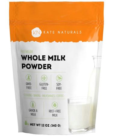 Dry Whole Milk Powder for Baking and Coffee (12oz) - Kate Naturals. Dried Powdered Milk for Adult & Toddler. RBST-Free. Substitute For Liquid Milk. Milk Whole Powder for Milkshakes. Made In USA.