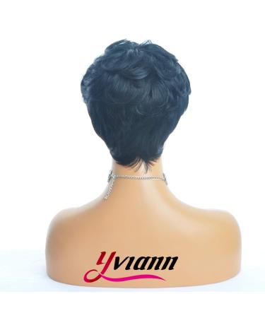 Yviann Short Wavy Synthetic Hair Wig for Black Women - Cute Curly Pixie Cut in 1B Color - Buy Online on GoSupps.com