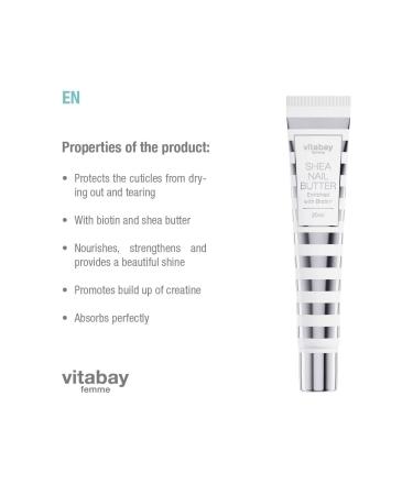 VITABAY Shea Nail Butter 20 ml - Biotin & Vitamin B7 Nail Cream for Stronger Healthier Nails & Hands - Protects Against Dry Skin & Cracks - Ideal for Hand and Foot Care - Buy Online on GoSupps.com