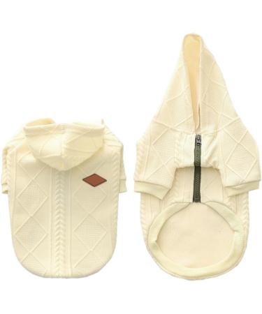 Meioro Cute White Zipper Hood Dog Sweater - Warm Winter Pet Clothes for French Bulldogs & Cats (S Size) - Buy Online on GoSupps.com