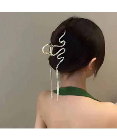 Rhinestone Tassel Metal Snake Hair Claw Clip - Glitter Gold Hair Accessory Barrette for Women and Girls - Buy Online on GoSupps.com
