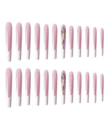 MIQIQAO C_DiamondWhite Coffin Nails - 24 Shiny Long Ballerina Stick-On Nails with Glue | International Shipping Available - Buy Online on GoSupps.com
