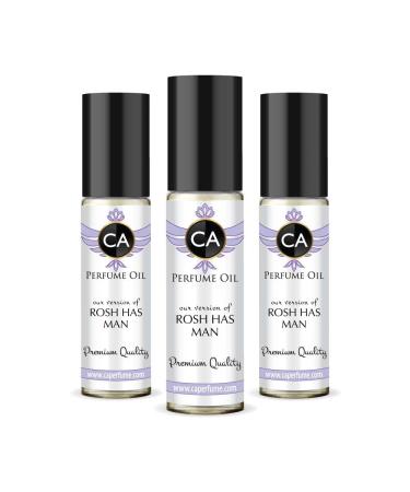 CA Perfume Impression of Rshas Rosh has Man For Men Replica Fragrance Body Oil Dupes Alcohol-Free Essential Aromatherapy Sample Travel Size Concentrated Long Lasting Attar Roll-On 0.3 Fl Oz-X3