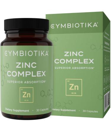 CYMBIOTIKA Zinc Complex High Absorption Zinc Supplement with Copper Including Zinc Picolinate Zinc Monomethione & Sucrosomial Zinc Powerful Immune System Booster for Adults Non-GMO 30 Capsules