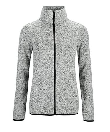 Dolcevida Women's Long Sleeve Sweater Fleece Zip Up Speckled Jacket with Pockets Light Grey Mix Small