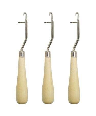 Zorfeter 3 Pcs 6.3 Inch Wooden Latch Hook Tool for Rug Making and Art Crafts
