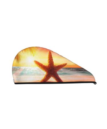 Starfish Sunset Sea Beach Microfiber Hair Towel Soft Super Absorbent Hair Towel Wrap for Women Coral Velvet Quick Dry Hair Cap for Long Curly and Thick Hair