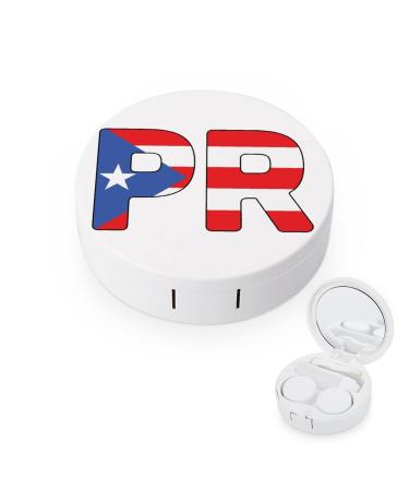 Puerto Rico Flag Round Case For Contact Lens Kit Storage Box with Mirror Printed