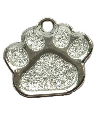Quality Silver 27mm Glitter Paw Design Pet Id Tag Dog Cat Free Engraving and P&P