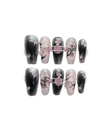 Handmade nail art wearing nails spicy girl flame cat eye star fake nails detachable(M)