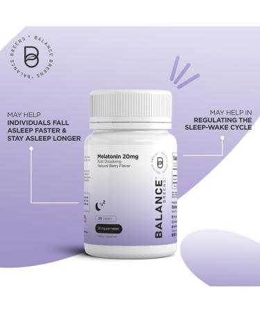 Balance Breens Melatonin 20mg Fast-Dissolve Tablets - Natural Berry Flavor | Non-Habit Forming Sleep Aid for Falling Asleep Faster & Staying Asleep Longer | Non-GMO, Gluten-Free, Vegan - 120 Count - Buy Online on GoSupps.com