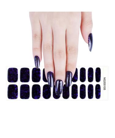 Semi Cured Gel Nails Strips 20 Stickers Nail Wraps Soft Self-Adhesive Gel Nail Stickers Salon-Quality Gel Nail Strips For Nails French Tip Manicure UV/LED Lamp Required (105-Black Purple)